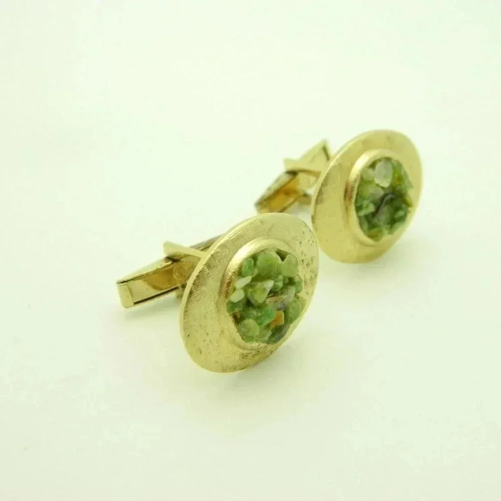 Swank Green Jade Chip Cluster Gold Tone Cufflinks